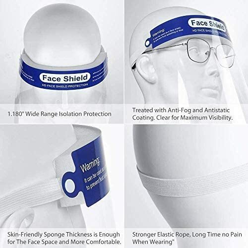 10 Pack Protective Isolation Mask, Visor Protection Full Face Elastic Headband.