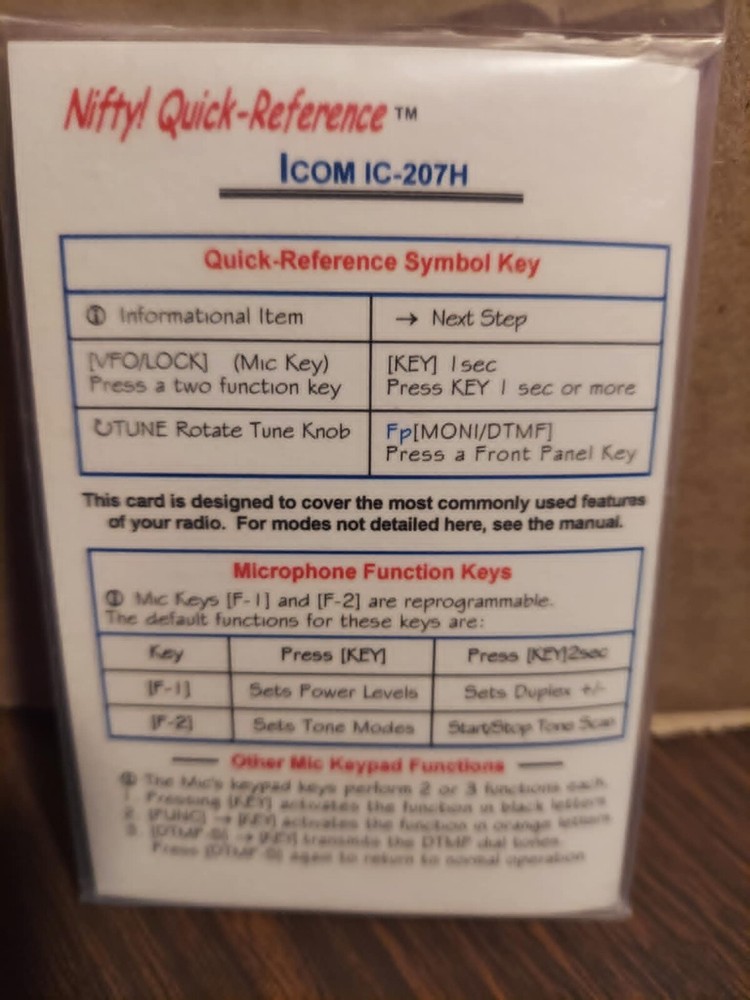Nifty! Quick-Reference    ICOM IC-207H       ~~~NEW!!~~