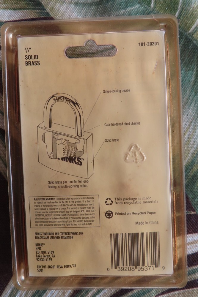 2-PACK Brinks Keyed Alike Padlocks Brass