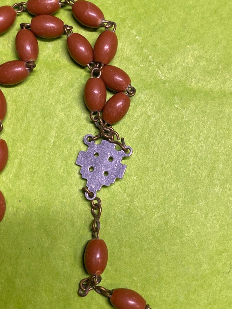 Vintage Rosary Catholic prayer brown beads - Jerusalem