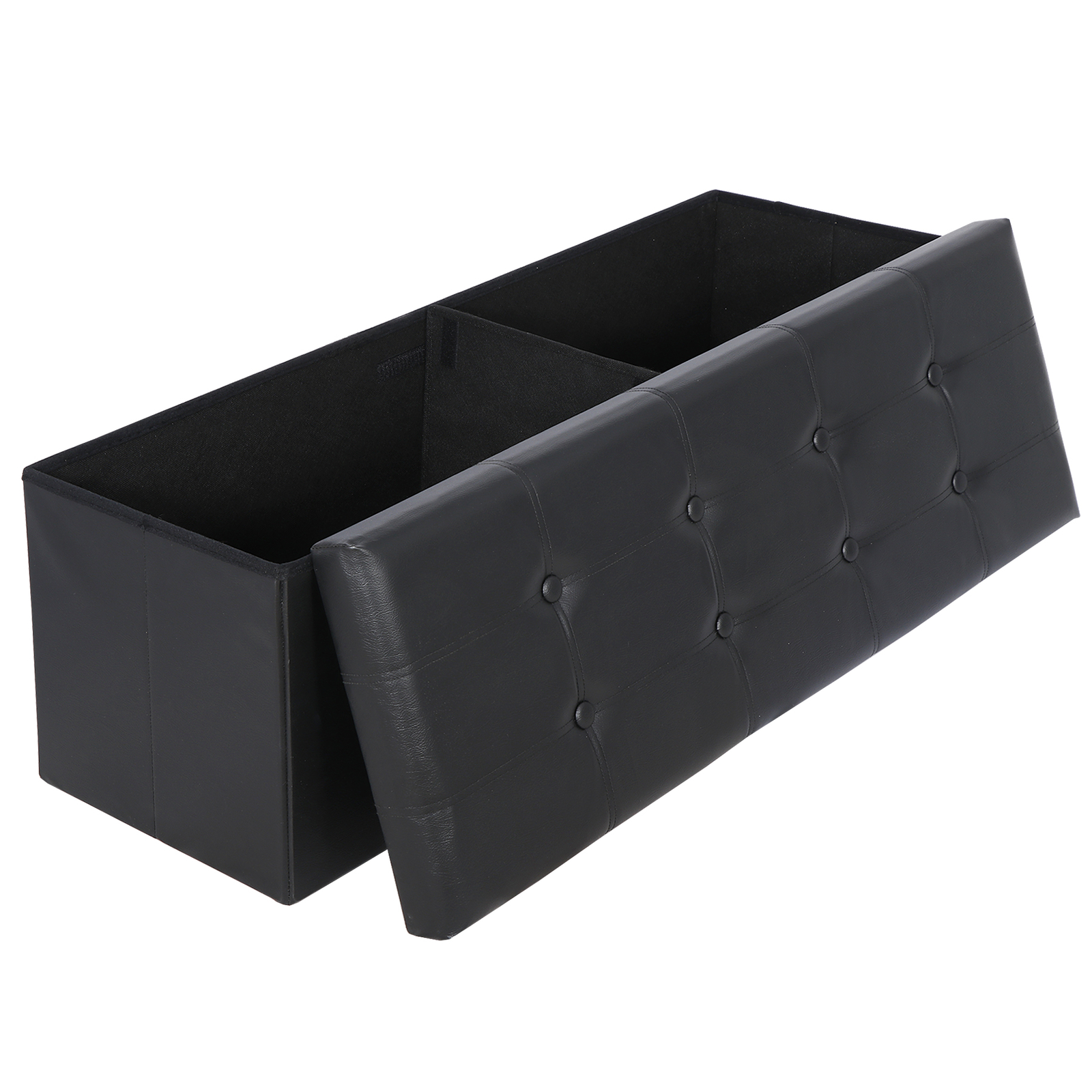 43 Inches Folding Storage Ottoman Bench Storage Chest Footrest wi/ Divider Black