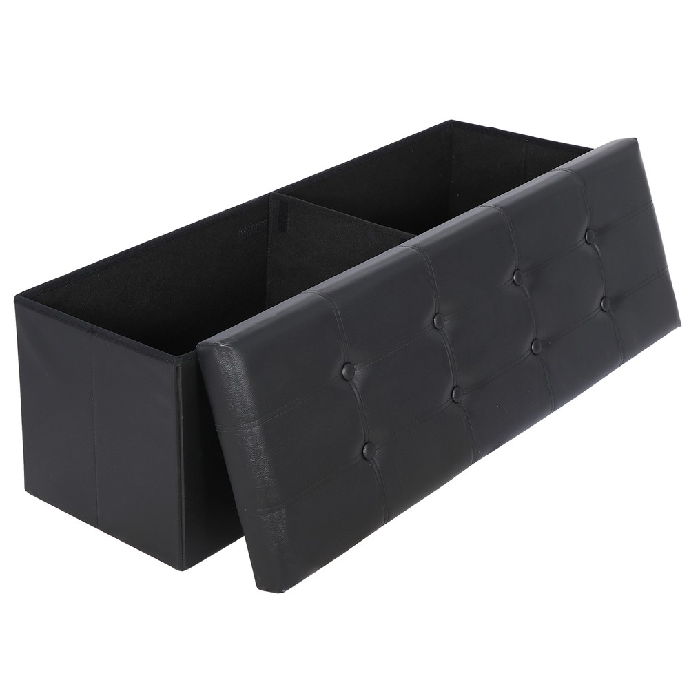 Black Folding Storage Ottoman Bench Storage Stools Footrest for Home Storage Use