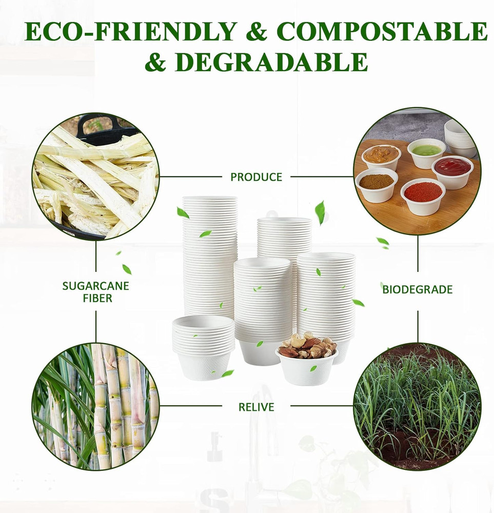 Vplus 500 Pack 2 OZ Disposable Souffle Cups, 100% Compostable Portion Cups, Made