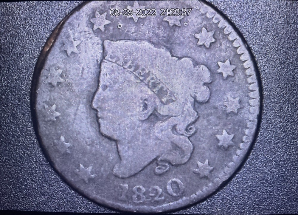 1820 Large Cent Coronet Head US One Penny