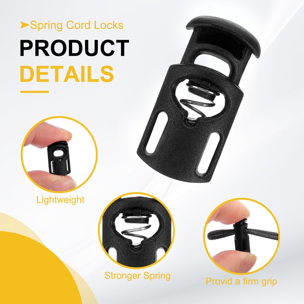 10pcs Spring Cord Locks Plastic Toggle Stopper Cord Stops Fastener, Black