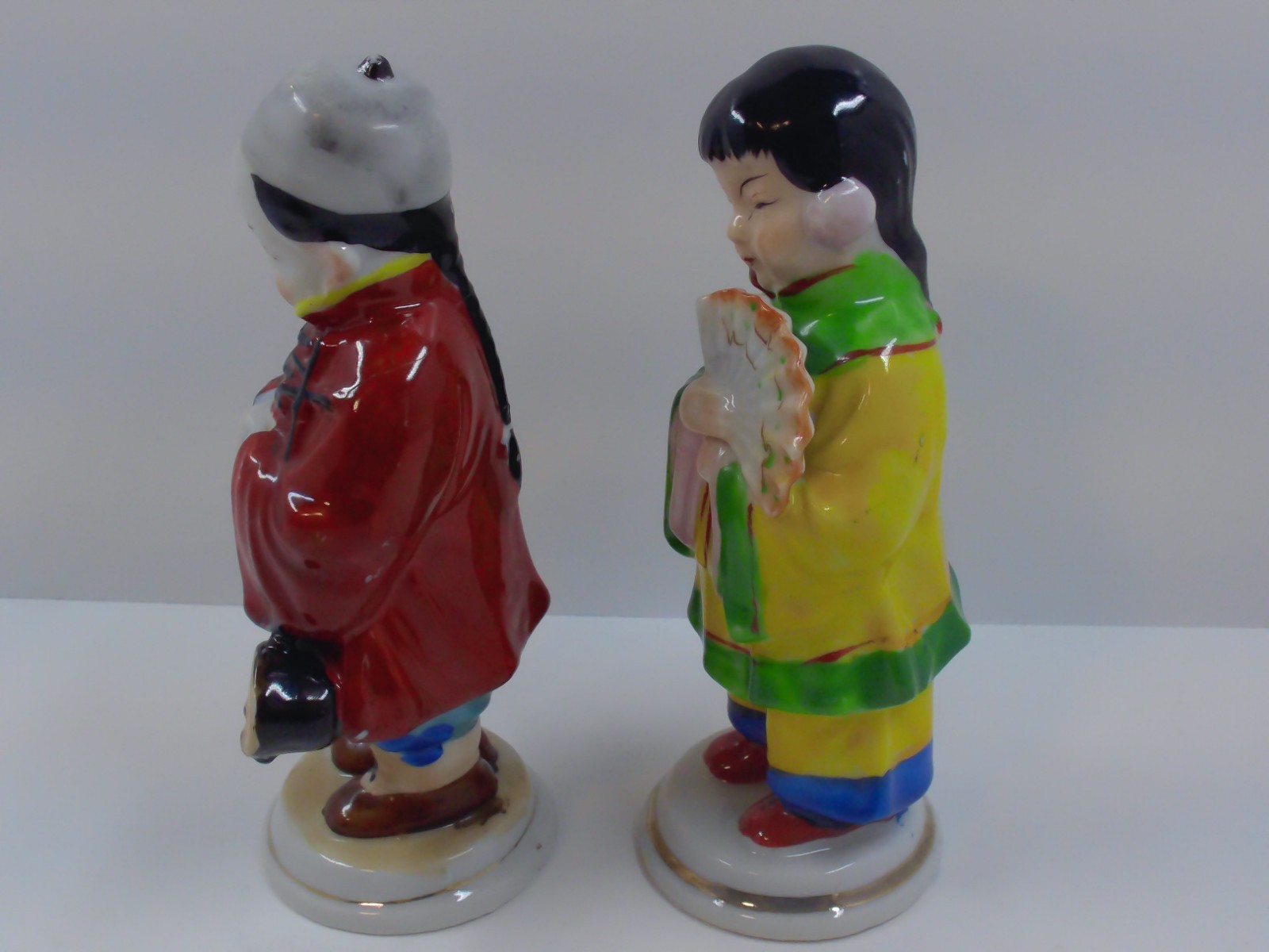 2 1940's Asian Boy & Girl Figurines Hand Painted Occupied Japan - Chinoiserie -