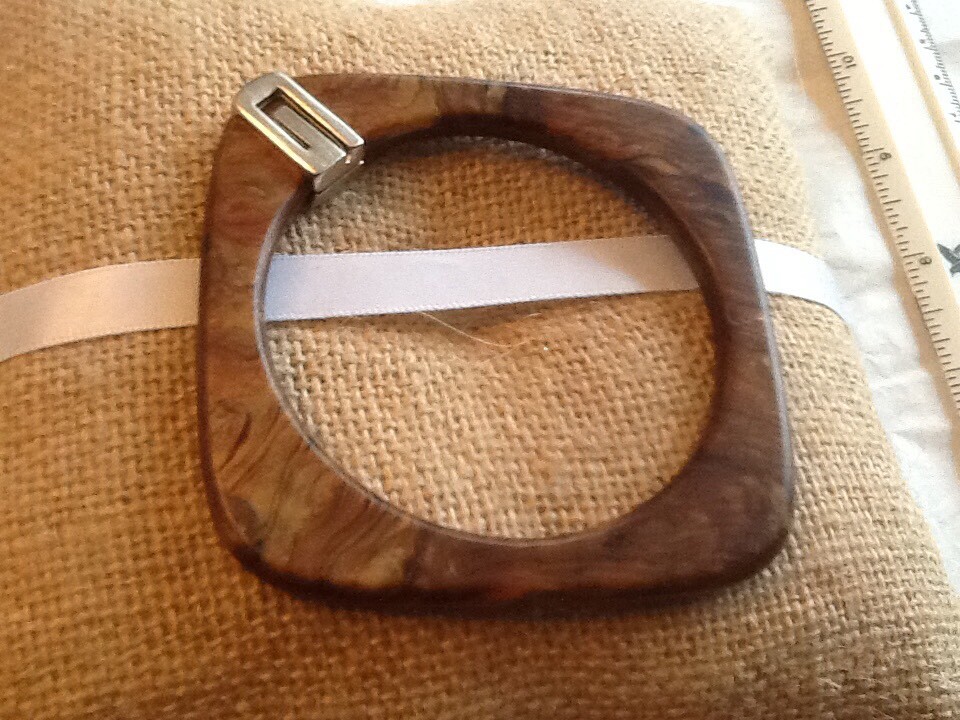 Vintage Brown Marbled Square Bangle Corner Silver Tone Metal