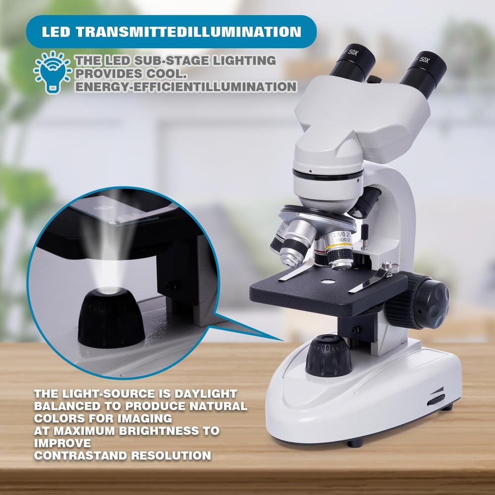 SELFIE CAT Laboratory Microscope for School, Binocular Compound Microscope 20...