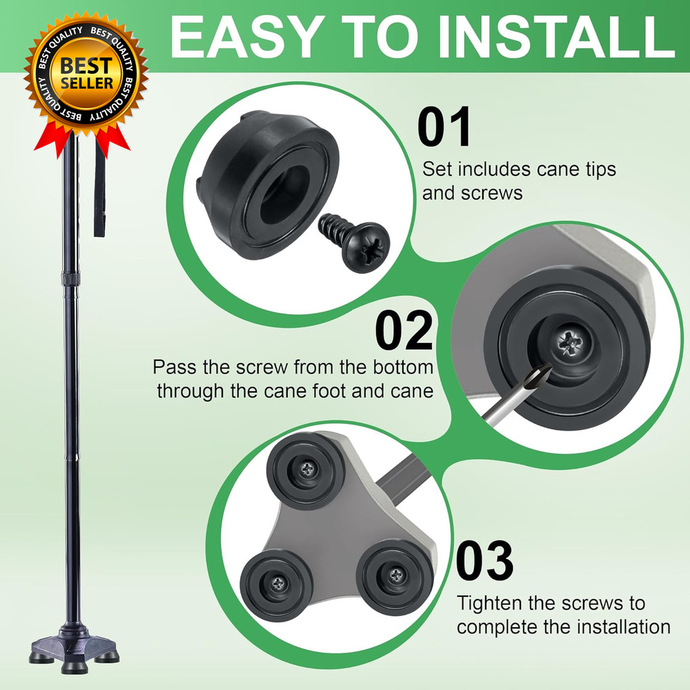 6 Pack Walking Cane Tips Compatible with Hurrycane Replacement Feet Cane Rubber