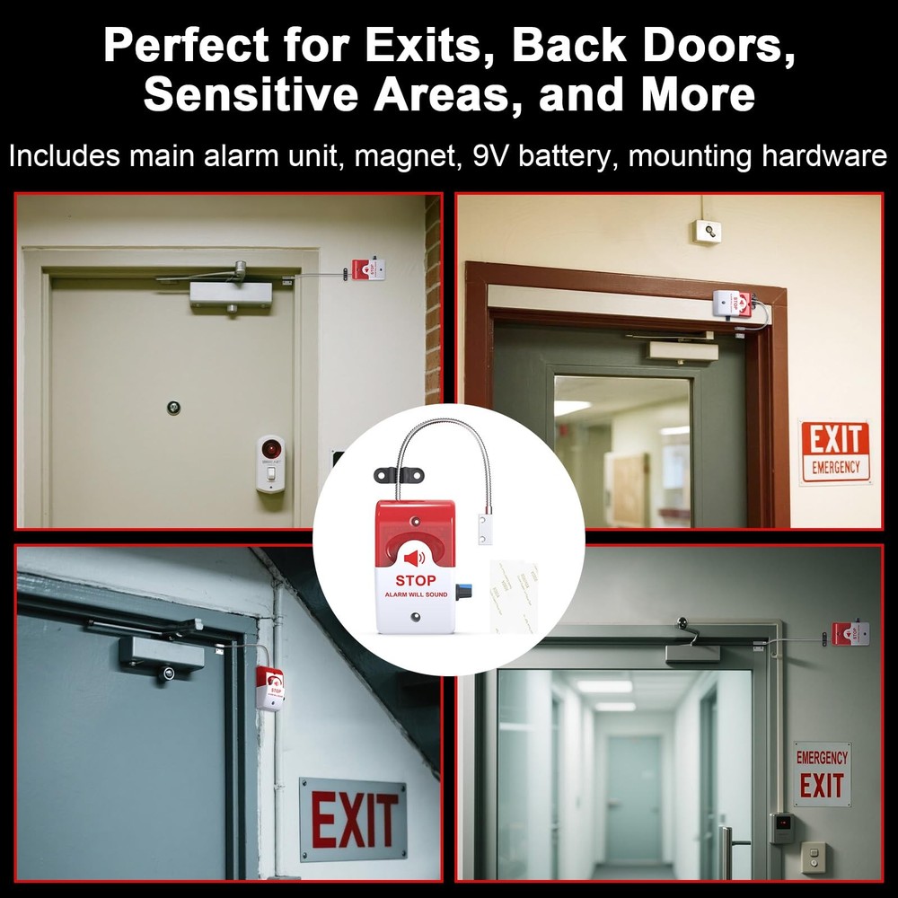 Exit Door Alarm with 110dB Siren, Emergency Exit Security Device, Easy Instal...