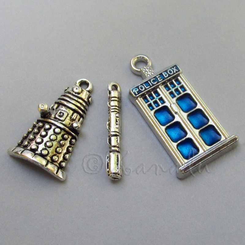 Doctor Who Tardis, Sonic Screwdriver, Dalek Charms Mix CM2008 - 3, 15 Or 30PCs