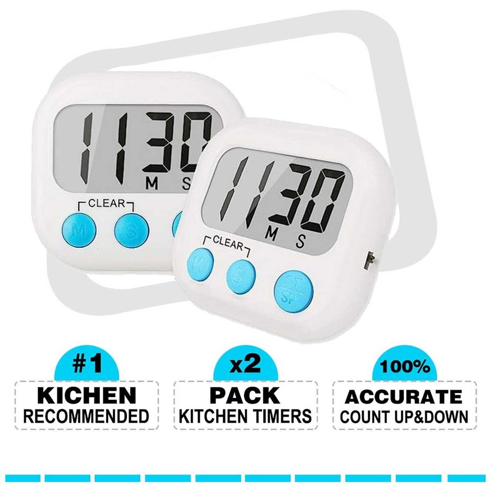 2 pack LCD digital kitchen cooking timer countdown clock loud alarm magnetic