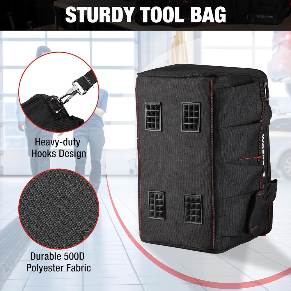 14-Inch Multi-Pocket Tool Organizer with Adjustable Strap - Durable Black Design