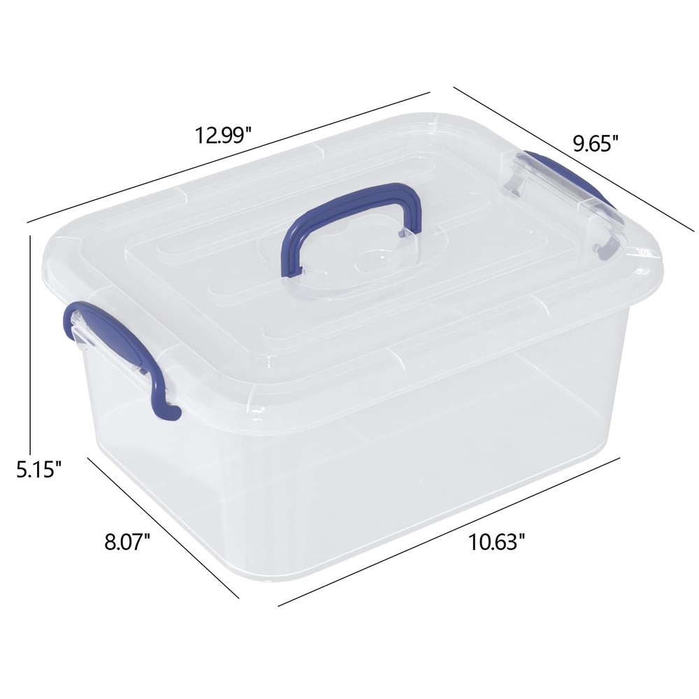 Xeabia 8 Quart Plastic Latching Boxes with Handles, 8 Quart, Transparent