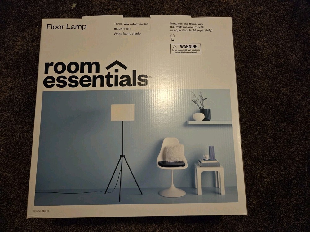 Room Essentials Tripod Floor Lamp Black Finish with 3 way rotary switch