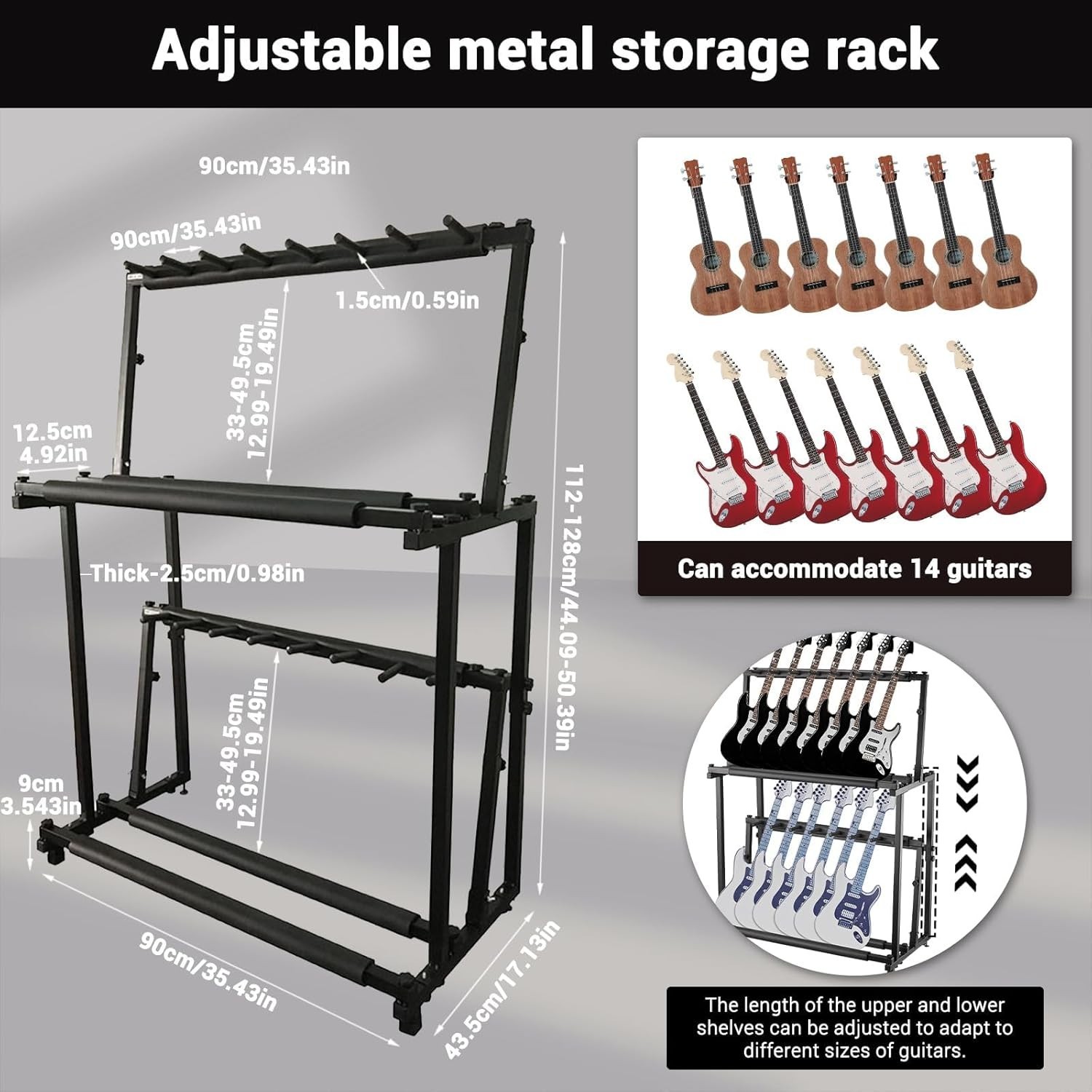 Multi Guitar Stand Folding 14 Standing Floor Multiple Guitars Display Rack Adjus
