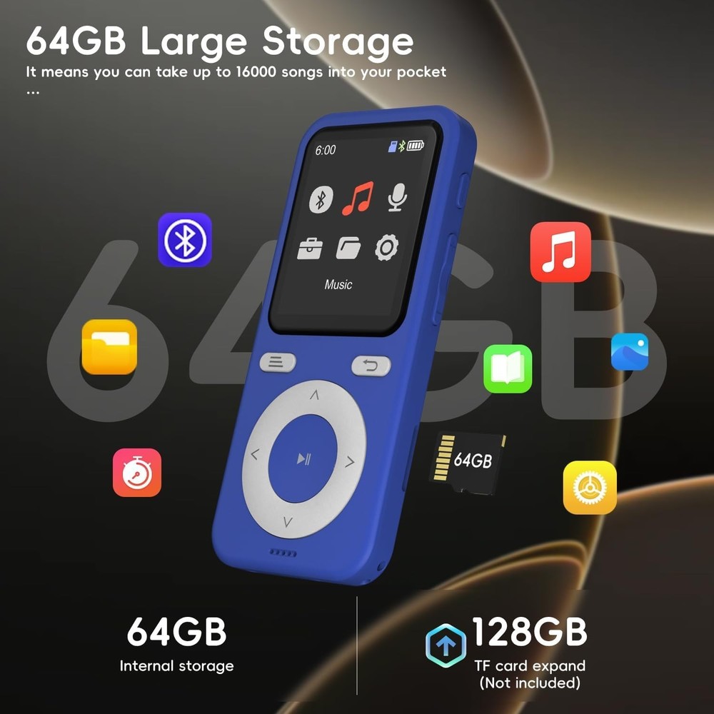 64GB MP3 Player with Bluetooth,with Speaker,Voice Recorder