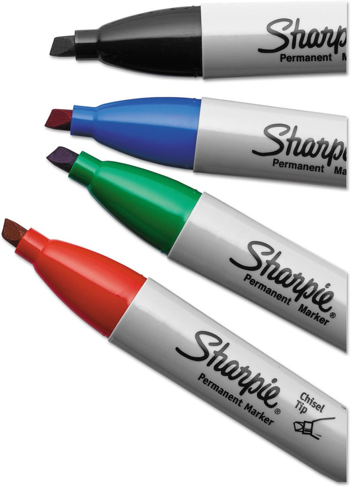 Permanent Markers Chisel Tip Black 4 Count