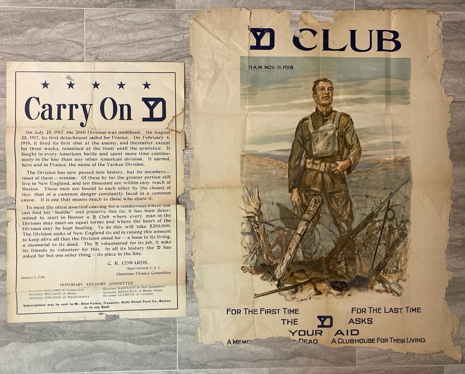 ORIGINAL WW1 Era UNITED STATES POSTER LOT OF 2 26 YANKEE DIVISION CLUB 40”x30