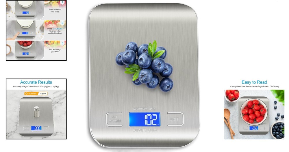 Compact Digital Kitchen Scale - Multi-Units Conversion for Cooking & Baking