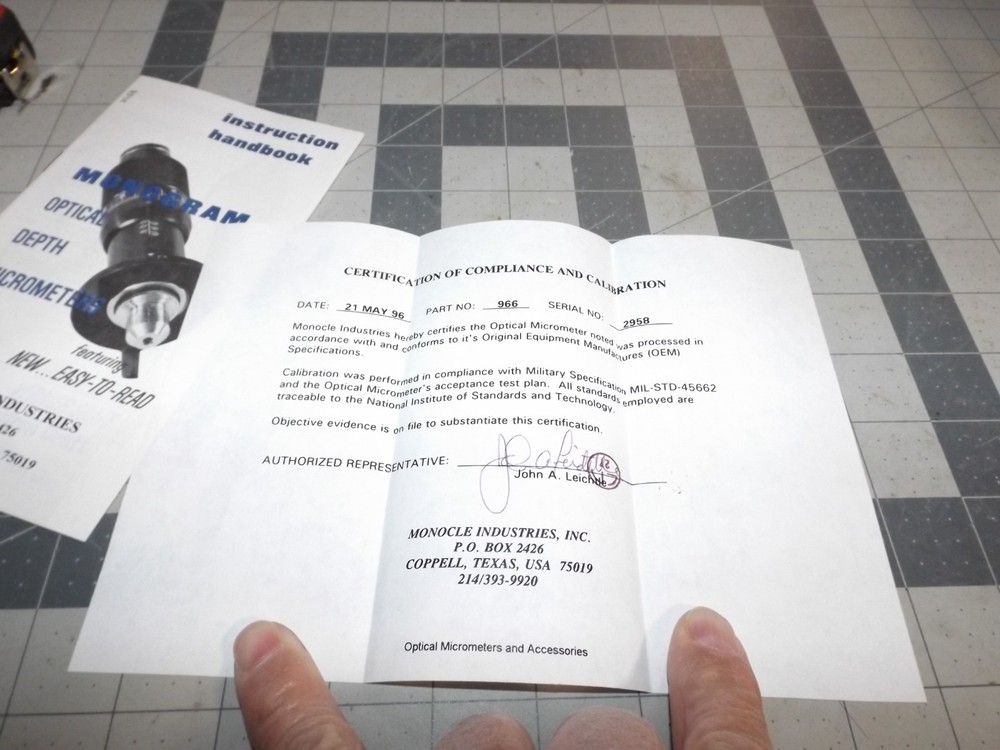 Monogram Optical Depth Micrometer No 966 Monocle Industries