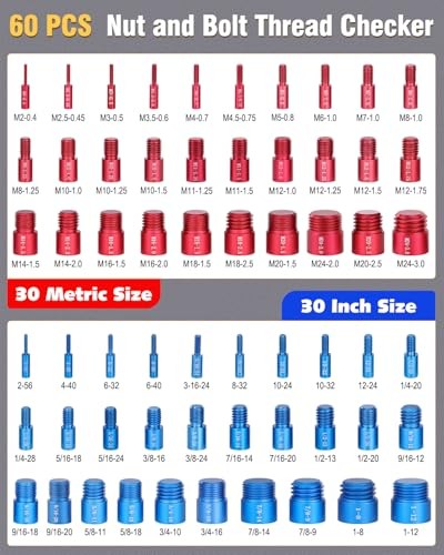 Thread Checker Nut and Bolt Thread Checker, 30 Inch & 30 Metric Box Set 60 pcs