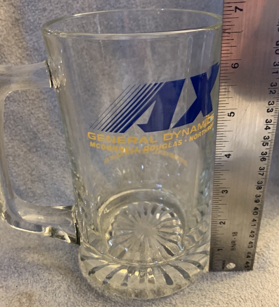 LARGE CLEAR MUG STEIN-AX GENERAL DYNAMICS MCDONNELL DOUGLAS NORTHROP