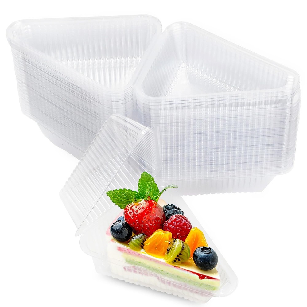 200 Pcs Individual Cake Slice Containers,Clear Pie Slice Containers Plastic D...