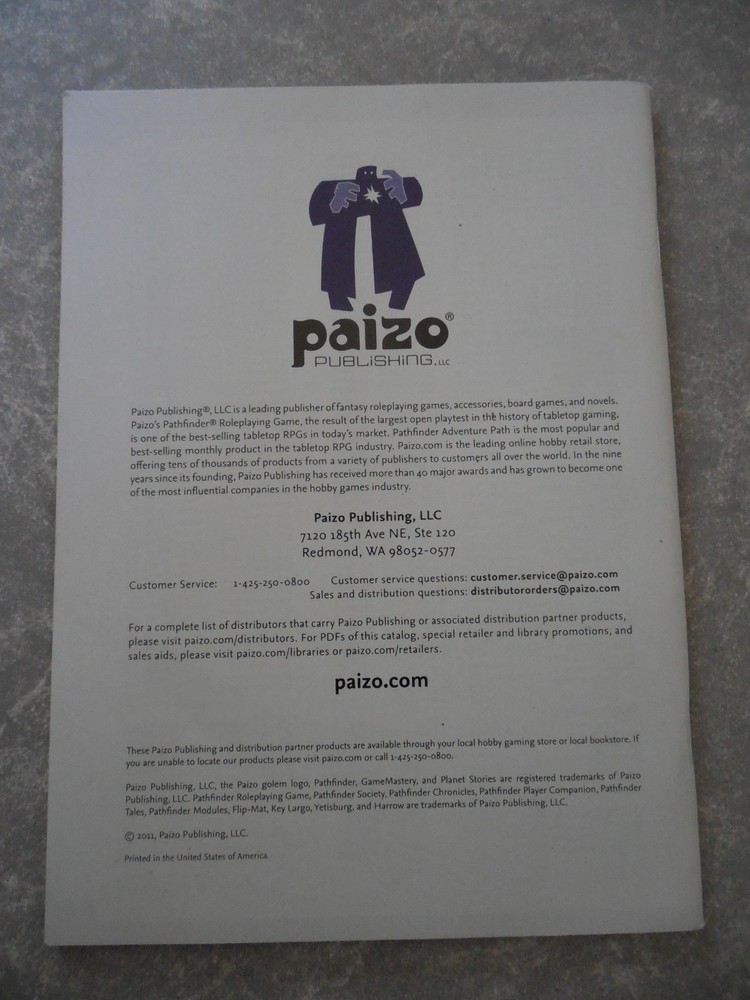 PAIZO PUBLISHING, LLC 2011-2012 CATALOG, PATHFINDER, GAMEMASTERY, JOURNEY QUEST!