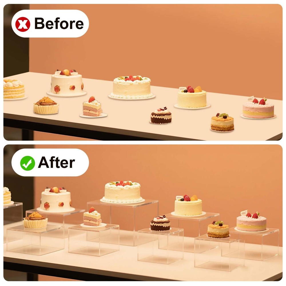 6Pcs Clear Acrylic Boxes for Display as Buffet Risers and Stands, Food Risers...