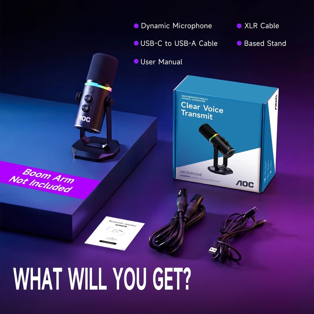 AOC USB/XLR Dynamic Microphone for Podcast Recording, PC Computer Gaming Streami