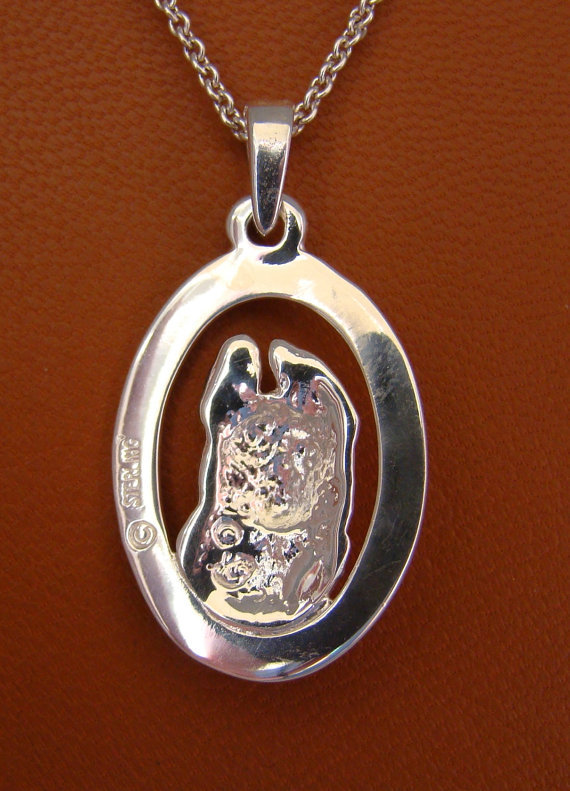 Sterling Silver German Shepherd Puppy Head Study On A Vertical Oval Frame