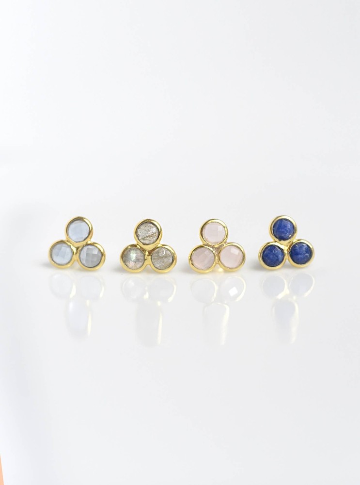 Sterling Silver Triple Mini Stone Stud Earrings