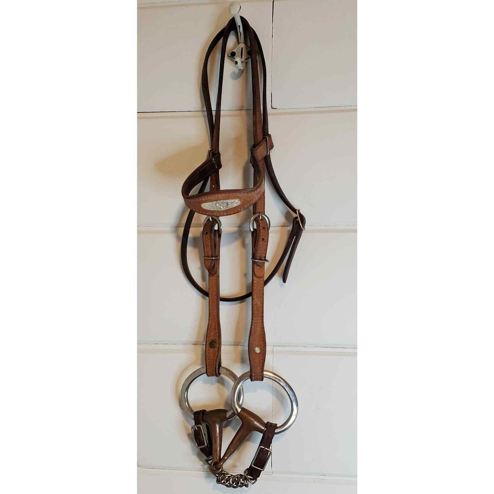 Headstall with snaffle bit and silver inlay