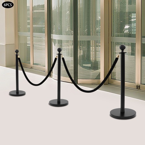 6Pcs Black Stanchion Posts Crowd Queue Pole Ropes Control Barrier Stanchion