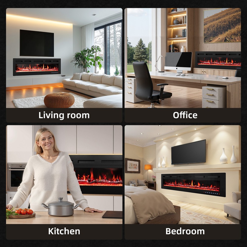 40"Electric Fireplace Wall Mounted Adjustable Heat Remote Backlight Colors Timer