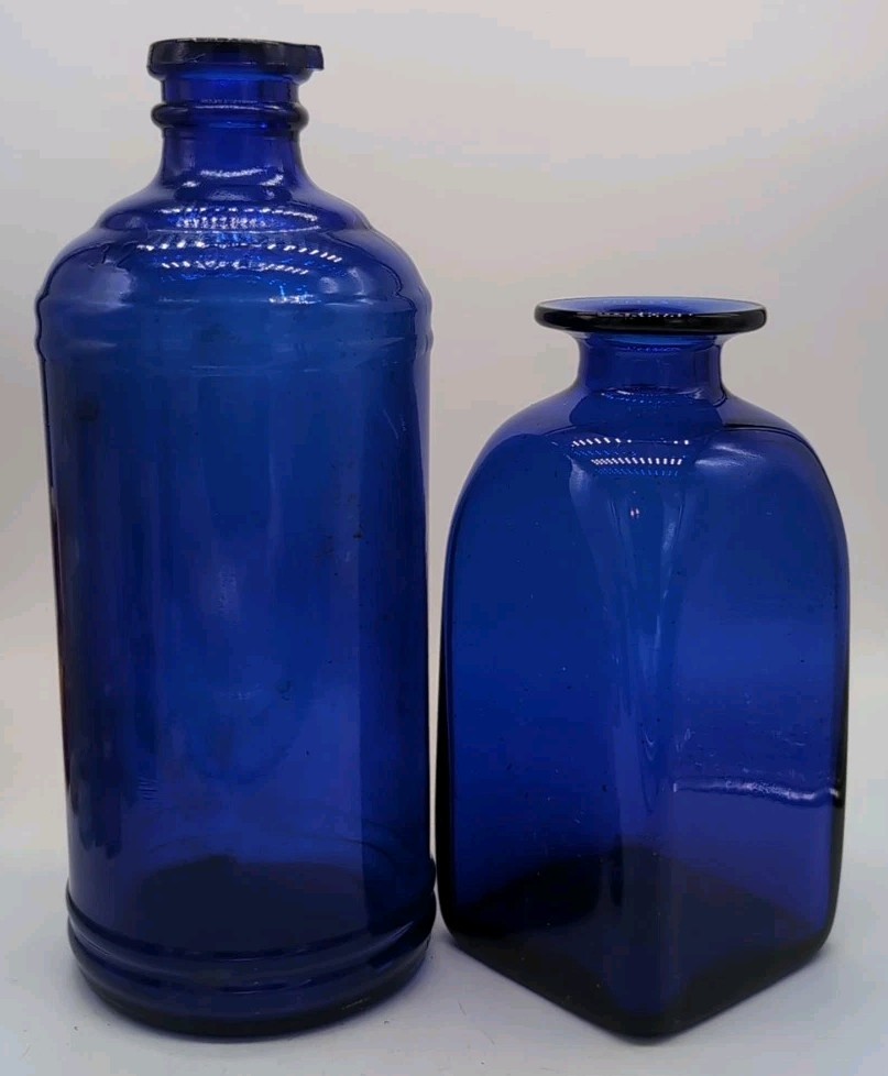 Pair Large Cobalt Blue Bottles Master Ink and Pontiled Decorative