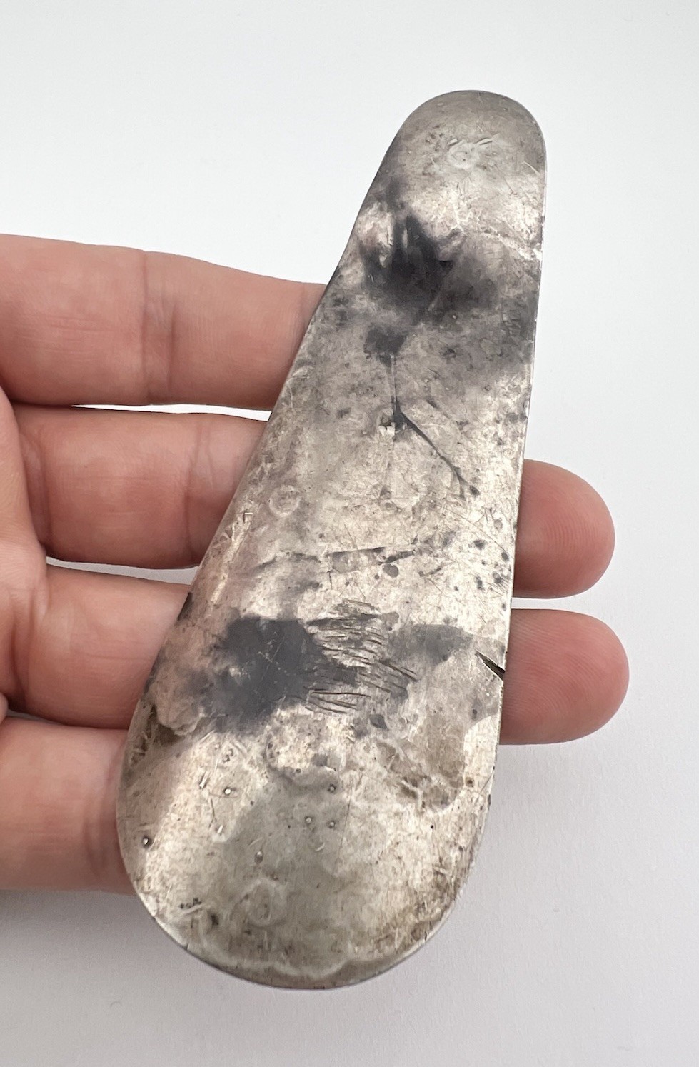 RARE EARLY Old Fred Harvey Era NAVAJO Coin Silver Detailed Stamped Shoehorn 4.5"