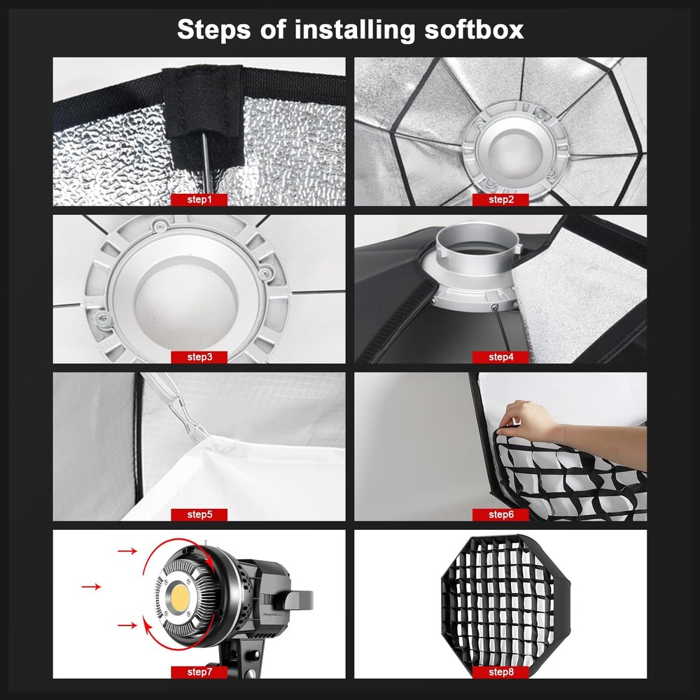 GVM Soft Boxes Lighting, Bowens Mount with Honeycomb Grid, Compatible with P8...