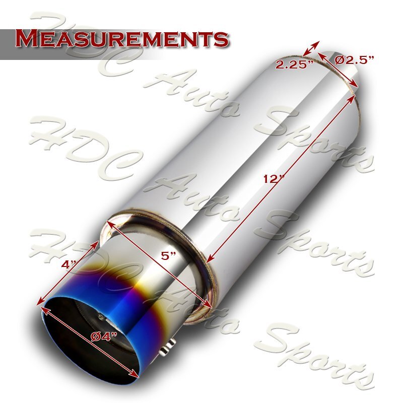 4" N1 Style Burn Tip Stainless Steel Racing Resonator Exhaust Muffler 2.5" Inlet