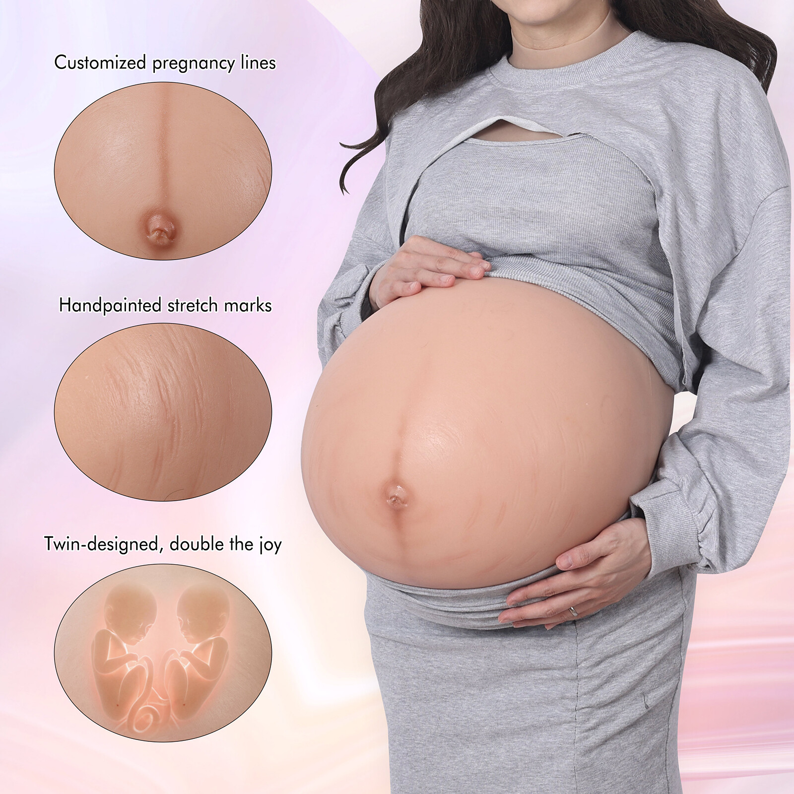 Roanyer Silicone Pregnant Belly Fake Belly Bump Twins For Crossdresser Cosplay