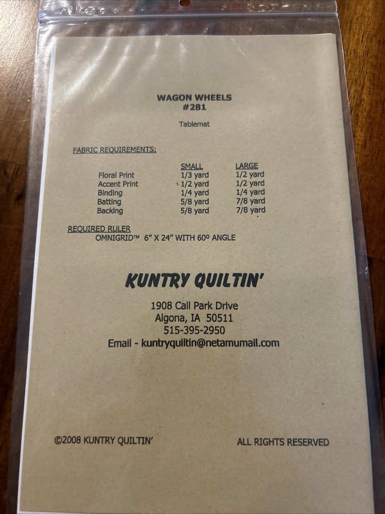 Wagon Wheels Tablemat Pattern #974 Kuntry Quiltin New
