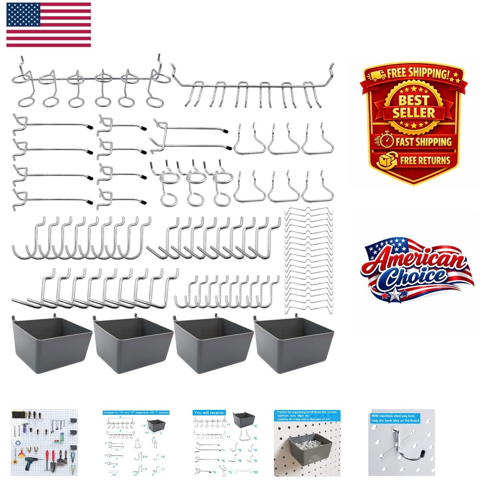 Heavy-Duty Pegboard Hooks Assortment with Bins: Effortless Tool Organization