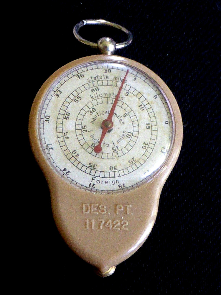 Great Vintage Curvimeter Map Measuring Wheel & Compass, 1940s