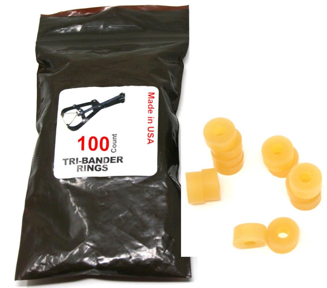 Tri Bander Bands 100-Pack Made in USA Rings Castrate Bulls Cattle Sheep
