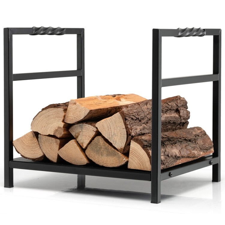 Heavy-duty Steel Firewood Storage Rack Log Holder w/Unique Handle & Raised Feet