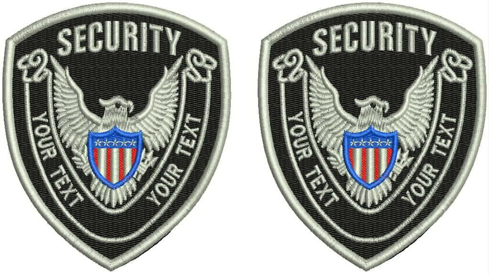 SECURITY SHOULDERS  EMBROIDERY PATCH 4.253.75 SEW ON on back BLK/silver