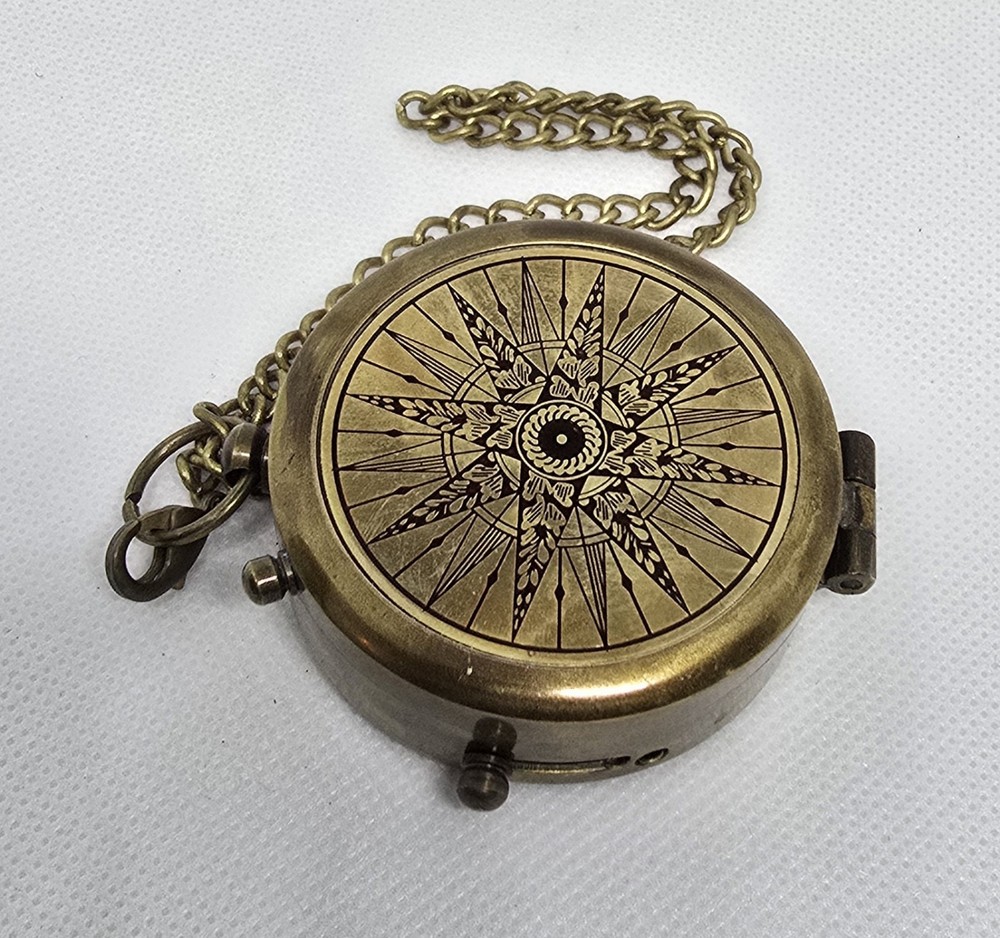 Antique Style Brass Compass Engraved