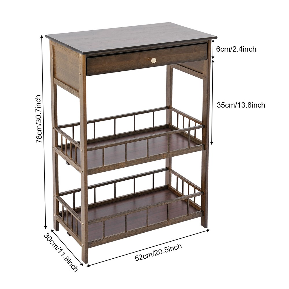3 Tiers Side Table Side Table with Storage Drawer Bamboo End Table Tea Table