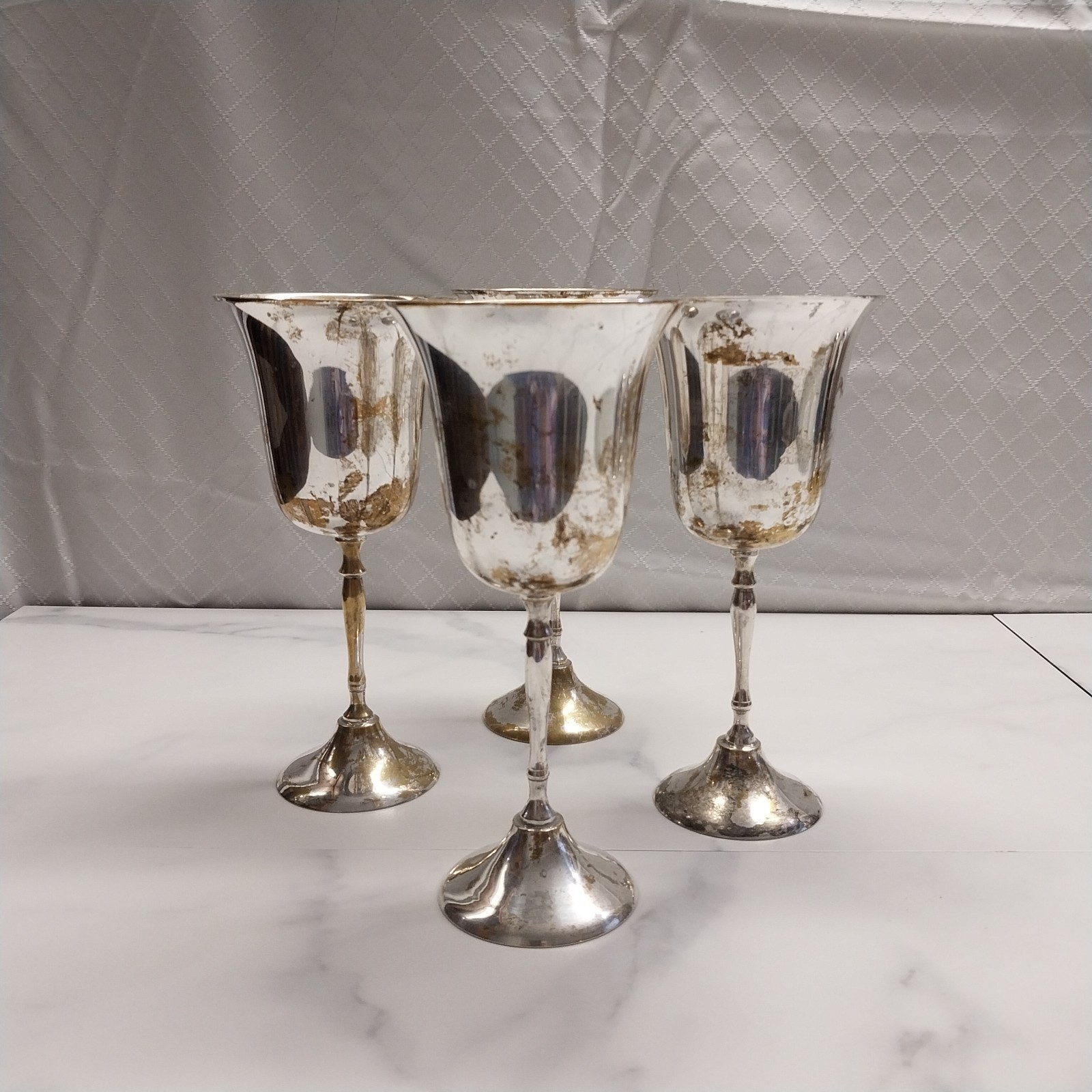 Leonard Water Wine Vintage Silver-plate 8" goblets - set of 4 - worn decor